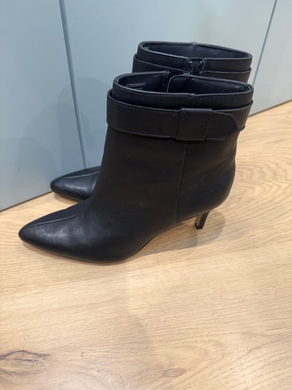 Black Pointed-Toe Ankle Boots with Strap